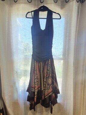 Halter Dress with Multicolor Printed Handkerchief Skirt